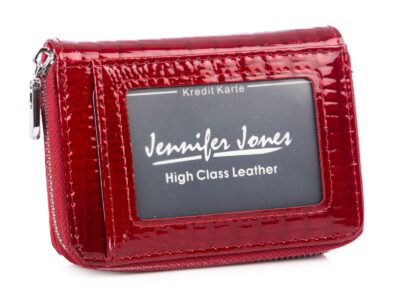 Skórzany mały czerwony portfelik damski lakierowany Jennifer Jones - obrazek 2