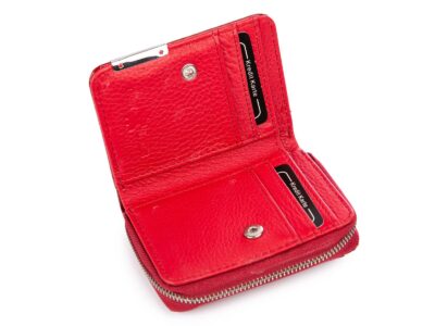 Skórzany mały czerwony portfelik damski lakierowany Jennifer Jones - obrazek 3