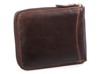 Skórzany portfel męski zapinany dookoła na zamek błyskawiczny Wild's brązowy - obrazek 2