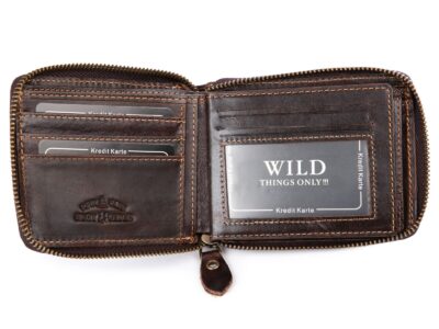 Skórzany portfel męski zapinany dookoła na zamek błyskawiczny Wild's brązowy - obrazek 3