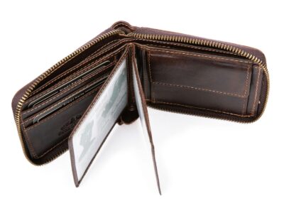 Skórzany portfel męski zapinany dookoła na zamek błyskawiczny Wild's brązowy - obrazek 6