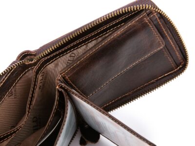 Skórzany portfel męski zapinany dookoła na zamek błyskawiczny Wild's brązowy - obrazek 7