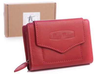 Czerwony portfel damski z miękkiej skóry naturalnej Money Maker RFID 528B