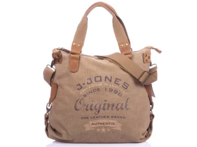 Torba damska płócienna ze skórą naturalną A4 brązowa