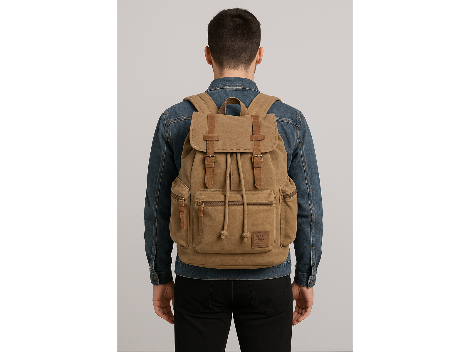 Duży plecak w stylu vintage brązowy canvas + skóra naturalna