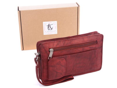 Skórzana saszetka z paskiem na rękę ciemny brąz Bag Street