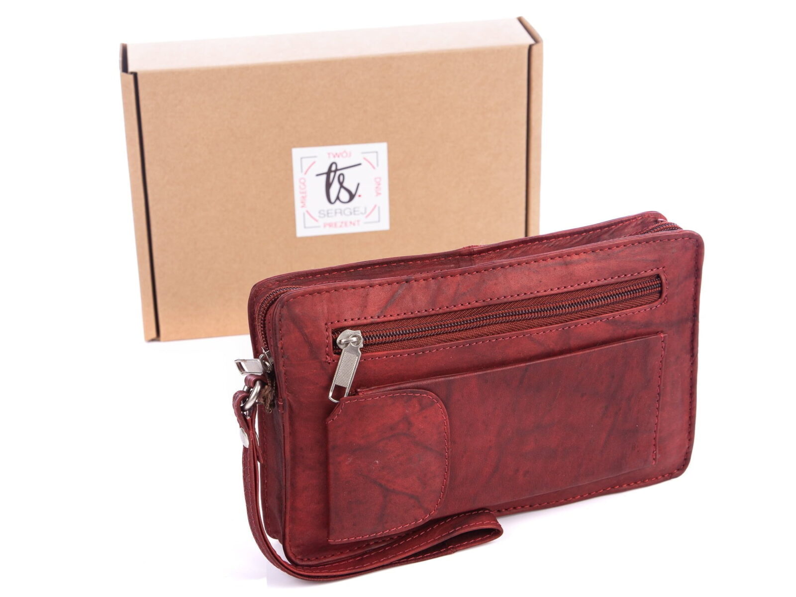 Skórzana saszetka z paskiem na rękę ciemny brąz Bag Street