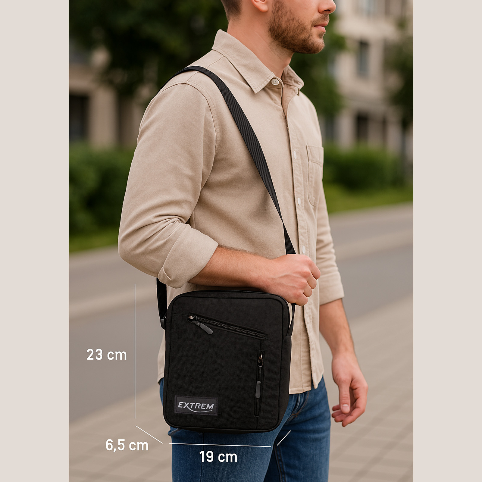 Czarna saszetka męska na ramię lekka materiałowa Extrem