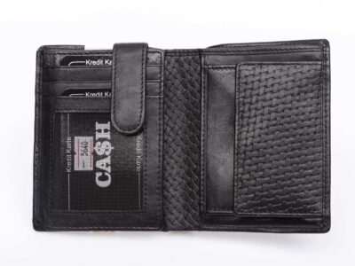 Czarny skórzany portfel męski pionowy z blokadą RFID w pudełku Cash - obrazek 4
