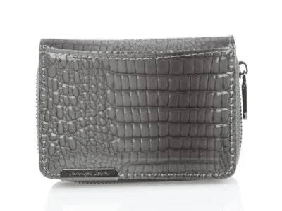 Mały szary portfel damski zapinany na zamek
