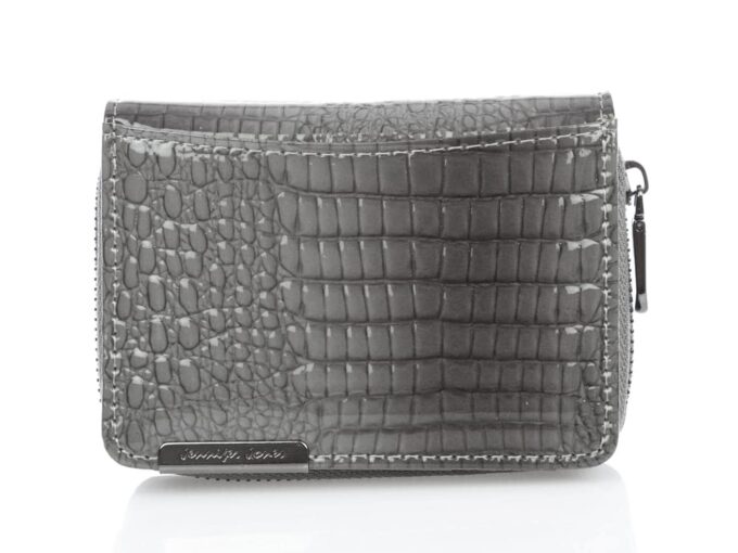 Mały szary portfel damski zapinany na zamek