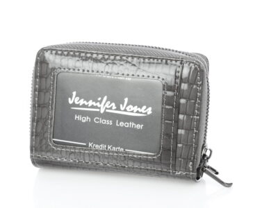 Skórzany mały szary portfelik damski lakierowany Jennifer Jones - obrazek 8