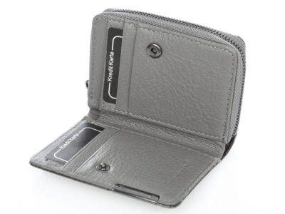 Skórzany mały szary portfelik damski lakierowany Jennifer Jones - obrazek 7