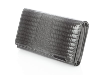 Szary portfel damski z kieszenią na bilon zamykaną na suwak - obrazek 3