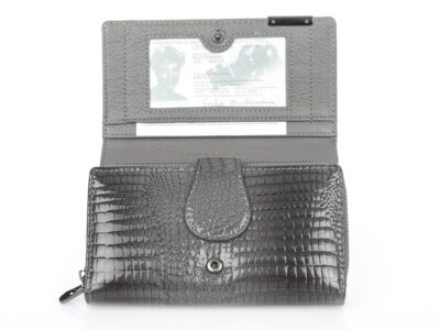 Szary portfel damski z kieszenią na bilon zamykaną na suwak - obrazek 9