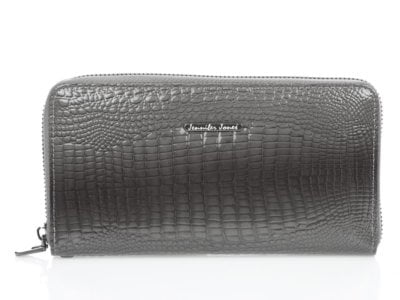 Szary lakierowany portfel typu piórnik