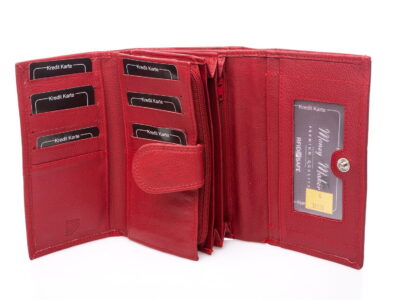 Portfel damski skórzany gładka skóra naturalna czerwony Money Maker - obrazek 5