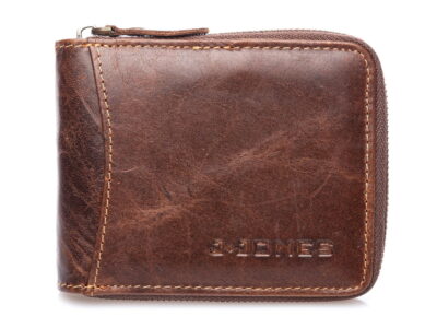 Mały zapinanay na zamek brązowy portfel męski