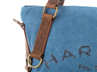 Torebka damska duża pionowa canvas (płótno) + skóra naturalna, niebieska - obrazek 2