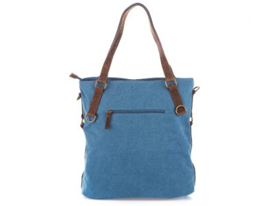 Torebka damska duża pionowa canvas (płótno) + skóra naturalna, niebieska - obrazek 9