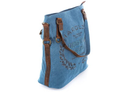 Torebka damska duża pionowa canvas (płótno) + skóra naturalna, niebieska - obrazek 7