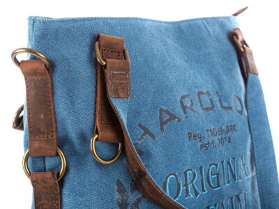 Torebka damska duża pionowa canvas (płótno) + skóra naturalna, niebieska - obrazek 6