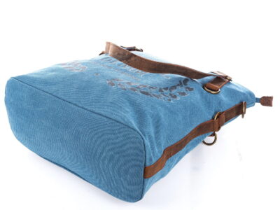 Torebka damska duża pionowa canvas (płótno) + skóra naturalna, niebieska - obrazek 5