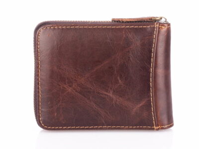 Portfel męski skórzany zapinany na zamek vintage brązowy J Jones - obrazek 2