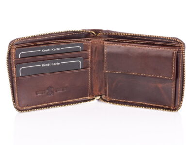 Portfel męski skórzany zapinany na zamek vintage brązowy J Jones - obrazek 4