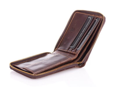 Portfel męski skórzany zapinany na zamek vintage brązowy J Jones - obrazek 3