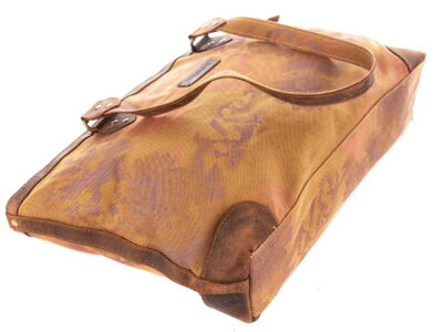 Torba damska typu shopper z płótna i skóry vintage, brązowa z wzorami - obrazek 7