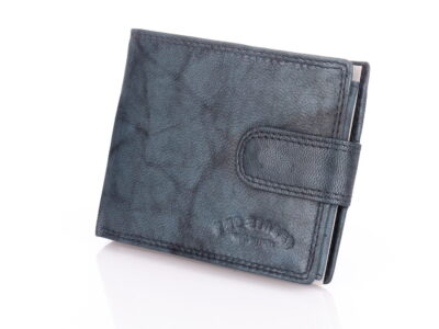 Duży poziomy portfel męski skórzany zamykany na zatrzask szary (błękitny) - obrazek 5