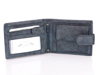 Duży poziomy portfel męski skórzany zamykany na zatrzask szary (błękitny) - obrazek 4