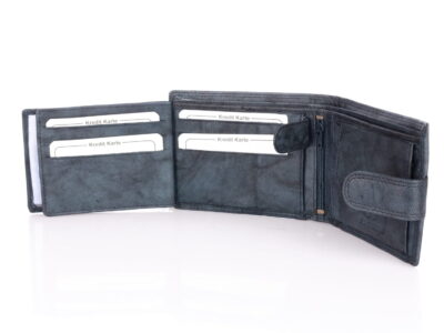 Duży poziomy portfel męski skórzany zamykany na zatrzask szary (błękitny) - obrazek 2