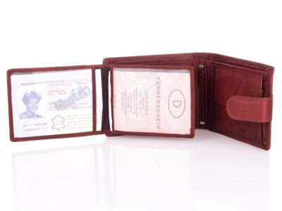 Duży poziomy portfel męski skórzany zamykany na zatrzask ciemny brąz - obrazek 4