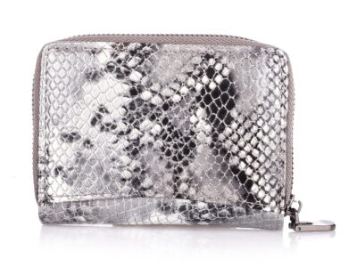 Portfel damski skórzany lakierowany błyszczący srebrny mały na zamek - obrazek 2