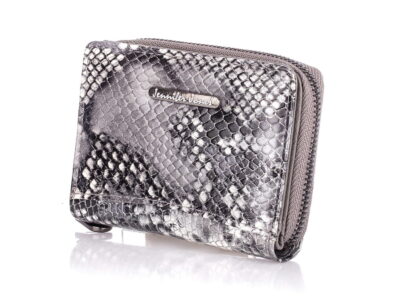 Portfel damski skórzany lakierowany błyszczący srebrny mały na zamek - obrazek 5