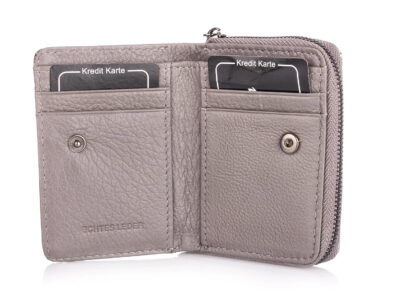 Portfel damski skórzany lakierowany błyszczący srebrny mały na zamek - obrazek 4