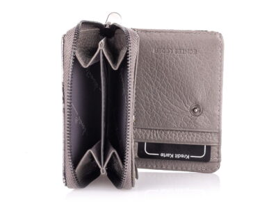 Portfel damski skórzany lakierowany błyszczący srebrny mały na zamek - obrazek 3