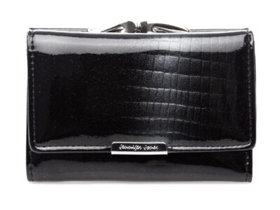 Czarny średni portfel damski z brokatem szarym