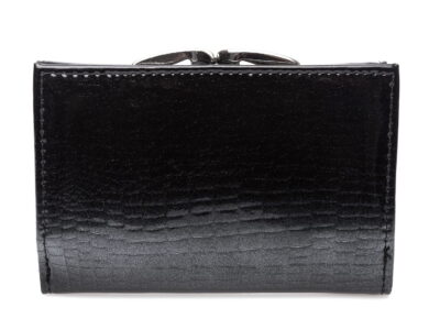 Portfel damski średniej wielkości skórzany lakierowany czarny z brokatem - obrazek 5