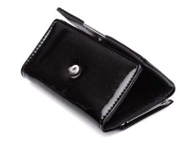 Portfel damski średniej wielkości skórzany lakierowany czarny z brokatem - obrazek 4