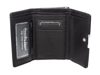 Portfel damski średniej wielkości skórzany lakierowany czarny z brokatem - obrazek 8