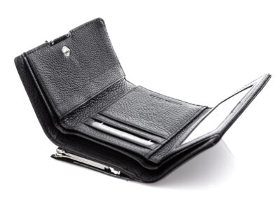 Portfel damski średniej wielkości skórzany lakierowany czarny z brokatem - obrazek 7