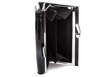 Portfel damski średniej wielkości skórzany lakierowany czarny z brokatem - obrazek 6