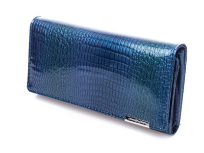 Duży poziomy portfel damski niebieski z lakierowanej skóry naturalnej - obrazek 8