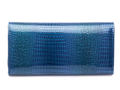 Duży poziomy portfel damski niebieski z lakierowanej skóry naturalnej - obrazek 7
