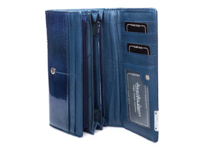 Duży poziomy portfel damski niebieski z lakierowanej skóry naturalnej - obrazek 6