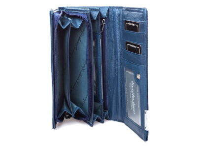 Duży poziomy portfel damski niebieski z lakierowanej skóry naturalnej - obrazek 4