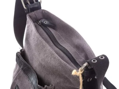 Torebka damska listonoszka z canvasu i skóry naturalnej szara - obrazek 6